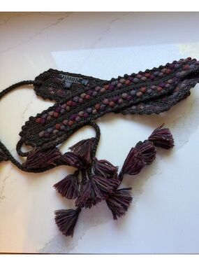 Peruvian Connection Handwoven Tassel Belt in Charcoal and Plum Alpaca Cotton
